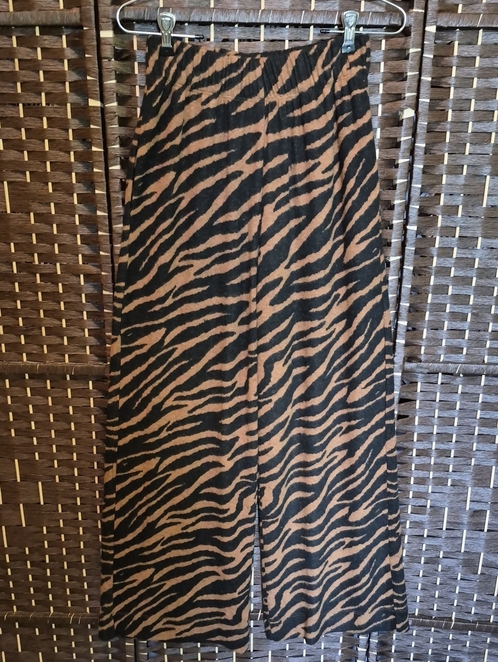 High-Rise Wide Leg Tiger-Print Pants in Black & Brown